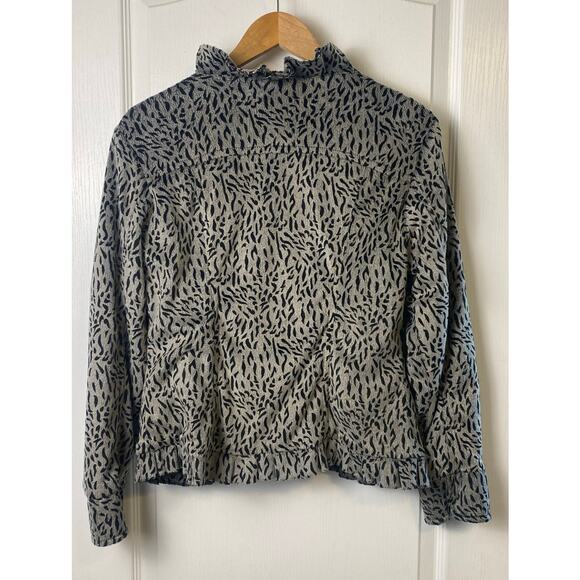 Live a Little Gray Black Animal Print Ruffle Whimsygoth Cardigan Petite Medium - Picture 2 of 8